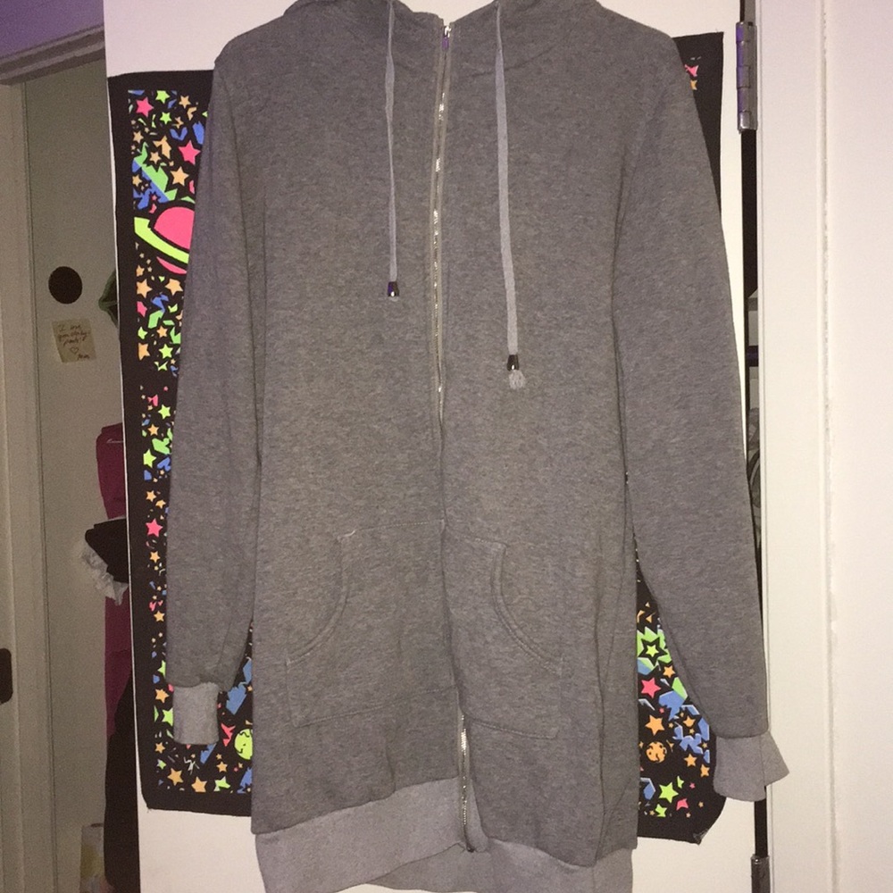 Cozy Chic Extra Long Grey Zip-Up Hoodie